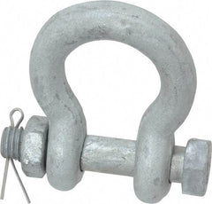 Made in USA - 7/16" Nominal Chain Size, 1.5 Ton Carbon Steel Bolt Anchor Shackle - 7/16" Diam, 1/2" Pin Diam, 1-11/16" High Inside Jaw, 1-1/4" Inside Width, 1-1/4" Max Body Thickness - Americas Industrial Supply