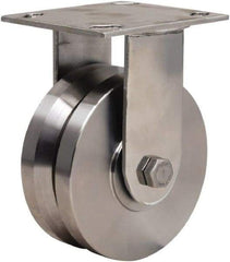 Hamilton - 5" Diam x 2" Wide, Stainless Steel Rigid Caster - 800 Lb Capacity, Top Plate Mount, 3-3/4" x 4-1/2" Plate, Delrin Bearing - Americas Industrial Supply