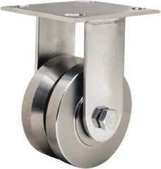Hamilton - 4" Diam x 2" Wide, Stainless Steel Rigid Caster - 850 Lb Capacity, Top Plate Mount, 3-3/4" x 4-1/2" Plate, Delrin Bearing - Americas Industrial Supply