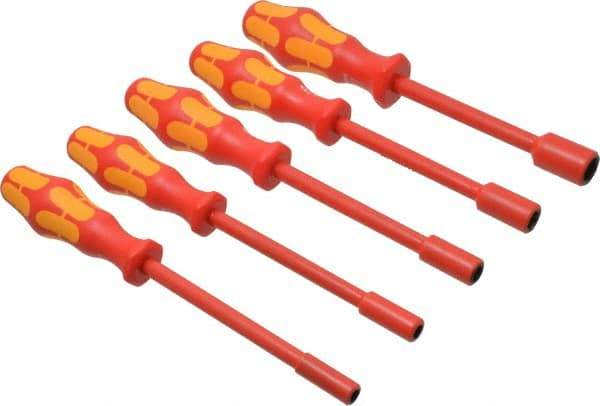 Wera - 5 Piece 7/32 to 1/2" Insulated Nutdriver Set - Solid Shaft, Ergonomic Handle - Americas Industrial Supply