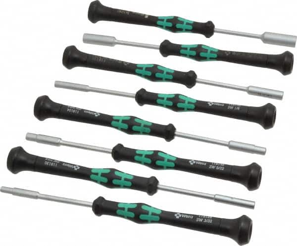 Wera - 8 Piece 3/32 to 1/4" Electronic Nutdriver Set - Solid Shaft, Ergonomic Handle - Americas Industrial Supply