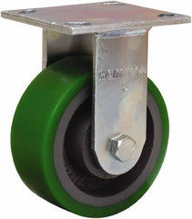 Hamilton - 5" Diam x 2" Wide x 6-1/2" OAH Top Plate Mount Rigid Caster - Polyurethane Mold onto Cast Iron Center, 900 Lb Capacity, Sealed Precision Ball Bearing, 4 x 4-1/2" Plate - Americas Industrial Supply