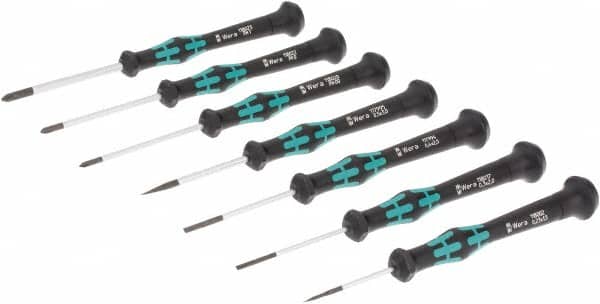 Wera - 7 Piece Phillips & Slotted Screwdriver Set - Blade Sizes: Width Metric 1.5, 2, 2.5 & 3.5, Bit Sizes: Philips #00 to #1 - Americas Industrial Supply