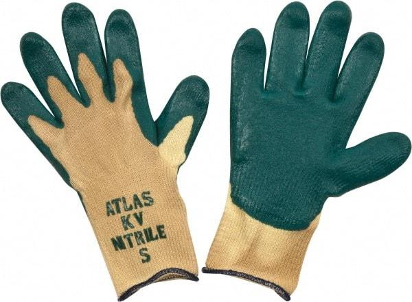 SHOWA - Size S (7), ANSI Cut Lvl 3, Nitrile Coated Kevlar Cut Resistant Gloves - Palm & Fingers Coated, Knit Wrist, Yellow/Green, Paired - Americas Industrial Supply