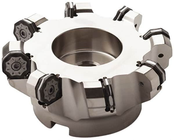 Seco - 3.15" Cut Diam, 1" Arbor Hole, 0.236" Max Depth of Cut, 40° Indexable Chamfer & Angle Face Mill - 6 Inserts, ON.U.09 Insert, Right Hand Cut, 6 Flutes, Series R220.48 - Americas Industrial Supply