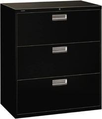 Hon - 36" Wide x 40-7/8" High x 19-1/4" Deep, 3 Drawer Lateral File with Lock - Steel, Black - Americas Industrial Supply