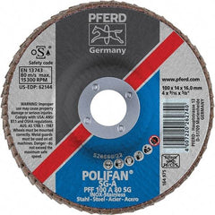 PFERD - 80 Grit, 4" Disc Diam, 5/8" Center Hole, Type 27 Aluminum Oxide Flap Disc - 15,300 Max RPM, Fiberglass Backing, Arbor Attaching System, Coated - Americas Industrial Supply