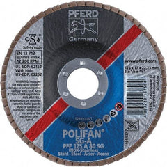 PFERD - 80 Grit, 5" Disc Diam, 7/8" Center Hole, Type 27 Aluminum Oxide Flap Disc - 12,200 Max RPM, Fiberglass Backing, Arbor Attaching System, Coated - Americas Industrial Supply
