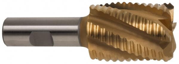 Hertel - 2" Diam, Coarse Pitch, 4" LOC, 8 Flute Cobalt Roughing Square End Mill - TiN Finish, 7-3/4" OAL, 2" Shank Diam, Single End, 30° Helix - Americas Industrial Supply
