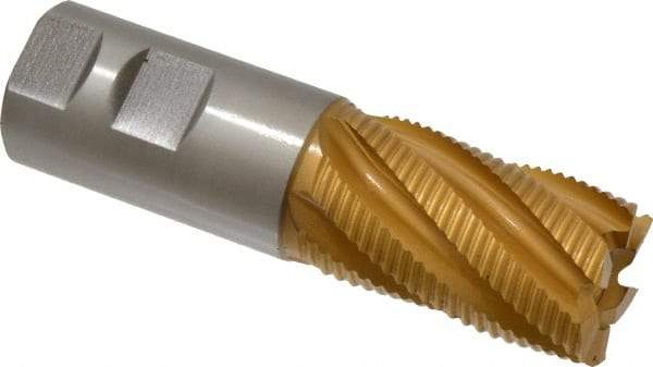 Hertel - 1-1/4" Diam, Fine Pitch, 2" LOC, 6 Flute Cobalt Roughing Square End Mill - TiN Finish, 4-1/2" OAL, 1-1/4" Shank Diam, Single End, 30° Helix - Americas Industrial Supply
