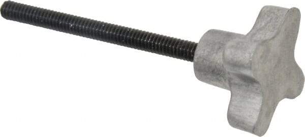Gibraltar - 1/4-20 Lobed Shoulder Flat Tip Grade C-12L14 Steel Thumb Screw - 3-7/8" OAL, 1-1/2" Head Diam x 7/8" Head Height, Black Oxide Finish - Americas Industrial Supply