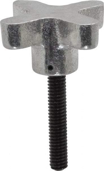 Gibraltar - 5/16-18 Lobed Shoulder Flat Tip Grade C-12L14 Steel Thumb Screw - 2-5/8" OAL, 2" Head Diam x 1" Head Height, Black Oxide Finish - Americas Industrial Supply