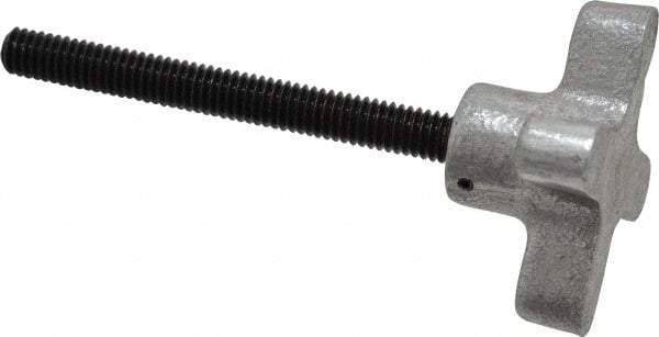 Gibraltar - 5/16-18 Lobed Shoulder Flat Tip Grade C-12L14 Steel Thumb Screw - 3-7/8" OAL, 2" Head Diam x 1" Head Height, Black Oxide Finish - Americas Industrial Supply
