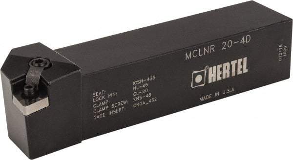 Hertel - MCLN, Right Hand Cut, 5° Lead Angle, 1-1/4" Shank Height x 1-1/4" Shank Width, Negative Rake Indexable Turning Toolholder - 6" OAL, CN..43. Insert Compatibility, Series Multi-Option - Americas Industrial Supply