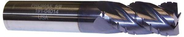 ProMax - 5/8" Diam, 1-1/4" LOC, 4 Flute Solid Carbide Roughing & Finishing Corner Radius End Mill - AlTiN Finish, 3-1/2" OAL, 5/8" Shank Diam, Weldon Shank, 40° Helix, Centercutting, Regular Length - Americas Industrial Supply