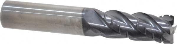 ProMax - 1/2" Diam, 1-1/4" LOC, 4 Flute Solid Carbide Roughing & Finishing Corner Radius End Mill - AlTiN Finish, 3" OAL, 1/2" Shank Diam, Weldon Shank, 40° Helix, Centercutting, Regular Length - Americas Industrial Supply