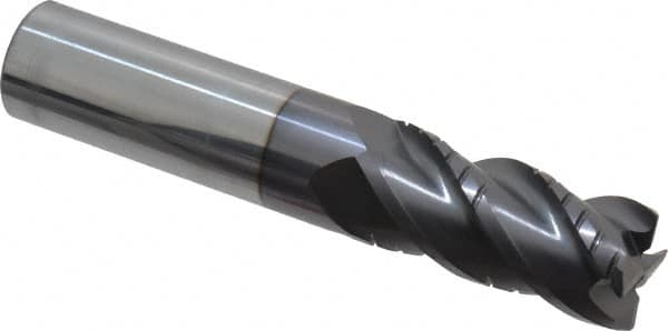 ProMax - 3/4" Diam, 1-5/8" LOC, 4 Flute Solid Carbide Roughing & Finishing Corner Radius End Mill - AlTiN Finish, 4" OAL, 3/4" Shank Diam, Weldon Shank, 40° Helix, Centercutting, Regular Length - Americas Industrial Supply