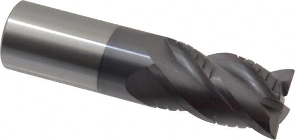 ProMax - 1" Diam, 1-3/4" LOC, 4 Flute Solid Carbide Roughing & Finishing Corner Radius End Mill - AlTiN Finish, 4" OAL, 1" Shank Diam, Weldon Shank, 40° Helix, Centercutting, Regular Length - Americas Industrial Supply