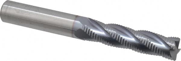 Accupro - 1/2" Diam, Fine Pitch, 2" LOC, 4 Flute Solid Carbide Roughing Square End Mill - TiCN Finish, 4" OAL, 1/2" Shank Diam, Single End, Centercutting, 30° Helix - Americas Industrial Supply