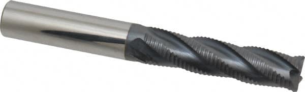 Accupro - 1/2" Diam, Fine Pitch, 2" LOC, 4 Flute Solid Carbide Roughing Square End Mill - AlTiN Finish, 4" OAL, 1/2" Shank Diam, Single End, Centercutting, 30° Helix - Americas Industrial Supply