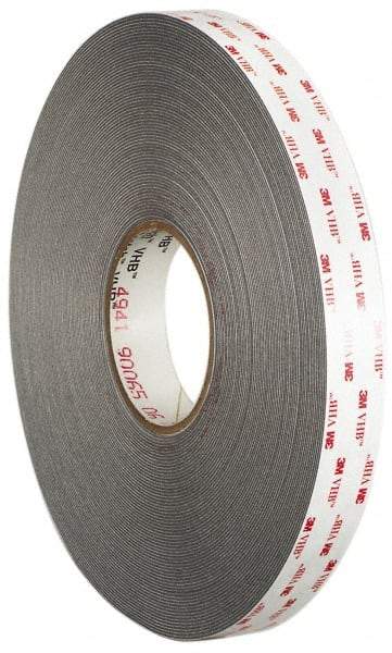 3M - 1/2" x 36 Yd Acrylic Adhesive Double Sided Tape - 45 mil Thick, Gray, Acrylic Foam Liner, Continuous Roll, Series 4941 - Americas Industrial Supply