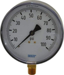 Wika - 4" Dial, 1/4 Thread, 0-100 Scale Range, Pressure Gauge - Lower Connection Mount, Accurate to 3-2-3% of Scale - Americas Industrial Supply