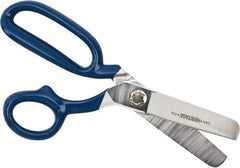 Heritage Cutlery - 3-1/4" LOC, 9-3/4" OAL Carbon Steel Standard Shears - Right Hand, 1 Blade Serrated, Plastic Coated Bent Handle, For General Purpose Use - Americas Industrial Supply