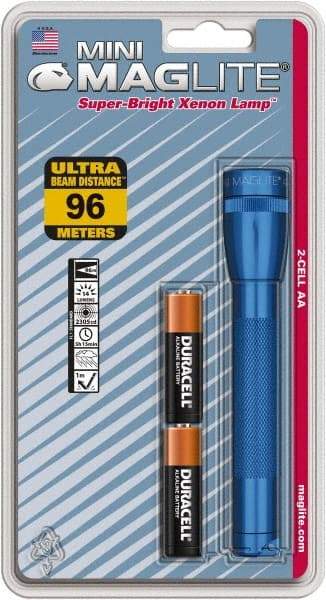 Mag-Lite - Krypton Bulb, 14 Lumens, Mini Flashlight - Blue Aluminum Body, 2 AA Alkaline Batteries Included - Americas Industrial Supply