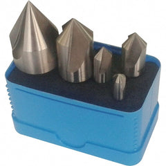 Interstate - 5 Piece, 1/4 to 1" Head Diam, 90° Included Angle, Single End Countersink Set - Americas Industrial Supply