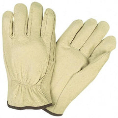 MCR Safety - Size L (9) Pigskin General Protection Work Gloves - For Work & Driver, Uncoated, Slip-On Cuff, Full Fingered, Cream/Yellow/Brown, Paired - Americas Industrial Supply