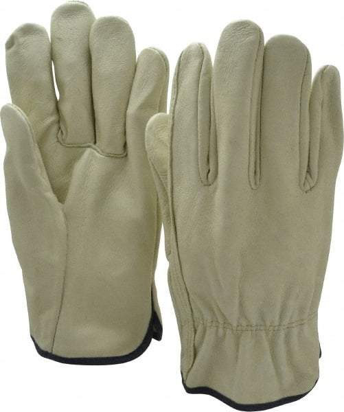 MCR Safety - Size XL (10) Pigskin General Protection Work Gloves - For Work & Driver, Uncoated, Slip-On Cuff, Full Fingered, Cream/Yellow/Blue, Paired - Americas Industrial Supply