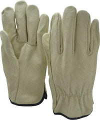 MCR Safety - Size XL (10) Pigskin General Protection Work Gloves - For Work & Driver, Uncoated, Slip-On Cuff, Full Fingered, Cream/Yellow/Blue, Paired - Americas Industrial Supply