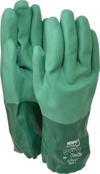 MCR Safety - Size L (9), 12" Long, Neoprene Chemical Resistant Gloves - Textured Finish, Cotton Lined, Gauntlet Cuff, Green - Americas Industrial Supply