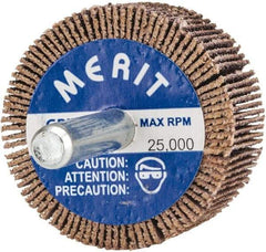 Merit Abrasives - 1-1/2" Diam x 3/4" Face Width, Medium Ceramic Alumina Coated Mounted Flap Wheel - 1/4" Shank Mount, 80 Grit, 30,000 Max RPM - Americas Industrial Supply