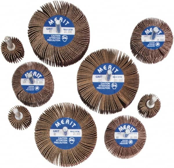 Merit Abrasives - 9 Piece Flap Wheel Kit - 60, 80 & 120 Grit, Medium & Fine Grade, Contains Wheels Mounted on 1/4" Shank - Americas Industrial Supply