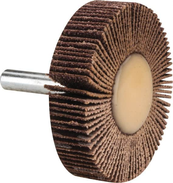 Merit Abrasives - 2" Diam x 1/2" Face Width, Medium Ceramic Alumina Coated Mounted Flap Wheel - 1/4" Shank Mount, 60 Grit, 30,000 Max RPM - Americas Industrial Supply