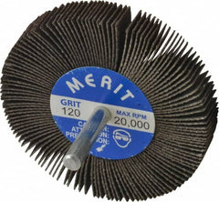 Merit Abrasives - 3" Diam x 1/2" Face Width, Fine Ceramic Alumina Coated Mounted Flap Wheel - 1/4" Shank Mount, 120 Grit, 30,000 Max RPM - Americas Industrial Supply