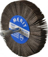 Merit Abrasives - 3" Diam x 1/2" Face Width, Very Fine Ceramic Alumina Coated Mounted Flap Wheel - 1/4" Shank Mount, 180 Grit, 30,000 Max RPM - Americas Industrial Supply