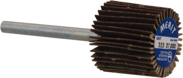 Merit Abrasives - 5/8" Diam x 5/8" Face Width, Extra Fine Aluminum Oxide Coated Mounted Flap Wheel - 1/8" Shank Mount, 320 Grit, Cloth Backing, 37,000 Max RPM - Americas Industrial Supply