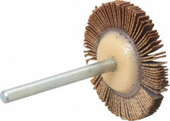 Merit Abrasives - 1-3/16" Diam x 1/8" Face Width, Very Fine Aluminum Oxide Coated Mounted Flap Wheel - 1/8" Shank Mount, 240 Grit, Cloth Backing, 30,000 Max RPM - Americas Industrial Supply