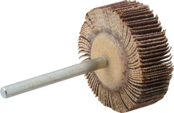 Merit Abrasives - 1-3/16" Diam x 3/8" Face Width, Very Fine Aluminum Oxide Coated Mounted Flap Wheel - 1/8" Shank Mount, 180 Grit, Cloth Backing, 30,000 Max RPM - Americas Industrial Supply