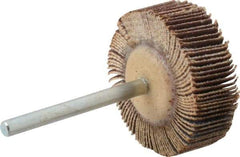 Merit Abrasives - 1-3/16" Diam x 3/8" Face Width, Very Fine Aluminum Oxide Coated Mounted Flap Wheel - 1/8" Shank Mount, 180 Grit, Cloth Backing, 30,000 Max RPM - Americas Industrial Supply