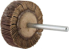 Merit Abrasives - 1-3/16" Diam x 3/8" Face Width, Very Fine Aluminum Oxide Coated Mounted Flap Wheel - 1/8" Shank Mount, 240 Grit, Cloth Backing, 30,000 Max RPM - Americas Industrial Supply