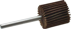 Merit Abrasives - 5/8" Diam x 3/4" Face Width, Very Fine Aluminum Oxide Coated Mounted Flap Wheel - 1/8" Shank Mount, 180 Grit, Cloth Backing, 37,000 Max RPM - Americas Industrial Supply