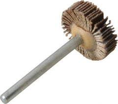 Merit Abrasives - 3/4" Diam x 3/16" Face Width, Very Fine Aluminum Oxide Coated Mounted Flap Wheel - 1/8" Shank Mount, 240 Grit, Cloth Backing, 35,000 Max RPM - Americas Industrial Supply