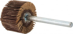 Merit Abrasives - 3/4" Diam x 1/2" Face Width, Very Fine Aluminum Oxide Coated Mounted Flap Wheel - 1/8" Shank Mount, 240 Grit, Cloth Backing, 35,000 Max RPM - Americas Industrial Supply