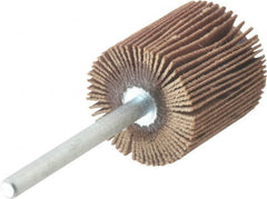Merit Abrasives - 3/4" Diam x 3/4" Face Width, Very Fine Aluminum Oxide Coated Mounted Flap Wheel - 1/8" Shank Mount, 240 Grit, Cloth Backing, 35,000 Max RPM - Americas Industrial Supply