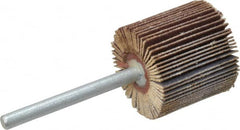 Merit Abrasives - 3/4" Diam x 3/4" Face Width, Extra Fine Aluminum Oxide Coated Mounted Flap Wheel - 1/8" Shank Mount, 320 Grit, Cloth Backing, 35,000 Max RPM - Americas Industrial Supply
