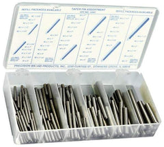 Precision Brand - 100 Piece, #0 to #6" Pin Diam, Taper Pin Assortment - 3/4 to 3" Long, 1215 & 12L14 Steel - Americas Industrial Supply