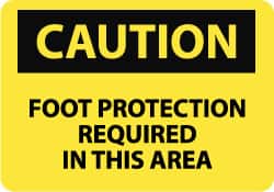 NMC - "Caution - Foot Protection Required in This Area", 10" Long x 14" Wide, Aluminum Safety Sign - Rectangle, 0.04" Thick, Use for Accident Prevention - Americas Industrial Supply